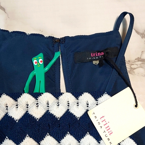 NWT Trina Turk Navy & White Zig-zag Mini dress, Size S - Picture 4 of 8